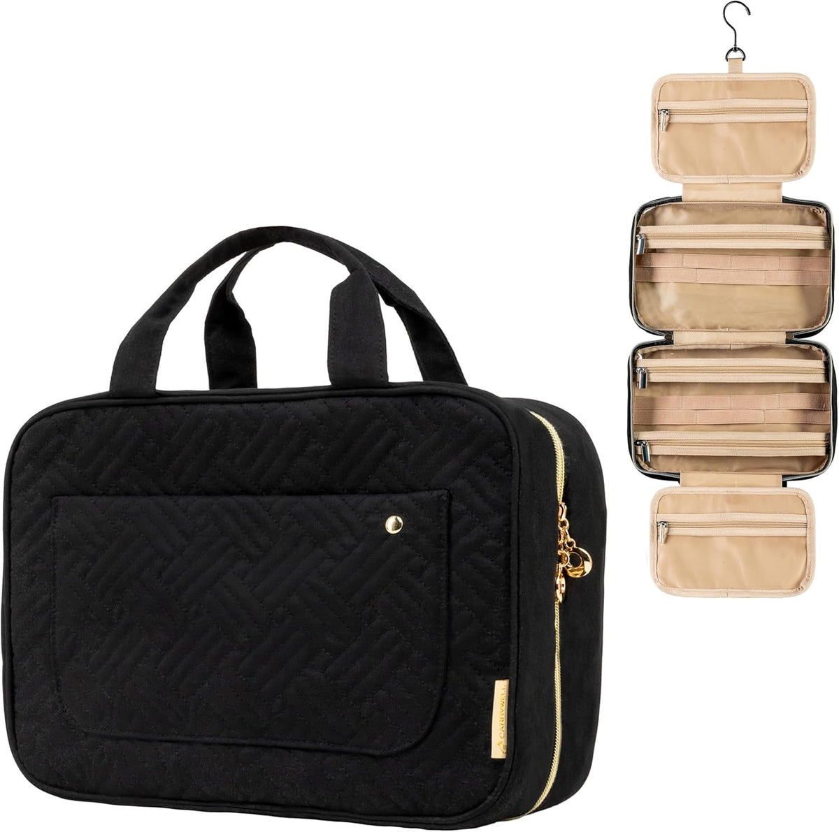 (Not Made In China) Travel Toiletry Bag for Women with Hanging Hook, Makeup Organizer Case, Water-Resistant Cosmetic Bag For Full-size Containers, Toiletries, Pink Large+