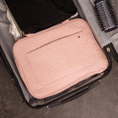 (Not Made In China) Travel Toiletry Bag for Women with Hanging Hook, Makeup Organizer Case, Water-Resistant Cosmetic Bag For Full-size Containers, Toiletries, Pink Large+