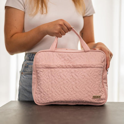 (Not Made In China) Travel Toiletry Bag for Women with Hanging Hook, Makeup Organizer Case, Water-Resistant Cosmetic Bag For Full-size Containers, Toiletries, Pink Large+