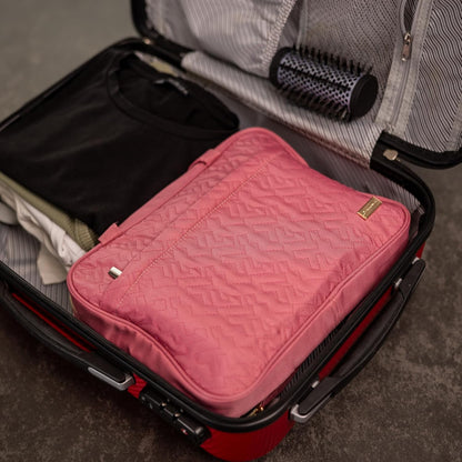 (Not Made In China) Travel Toiletry Bag for Women with Hanging Hook, Makeup Organizer Case, Water-Resistant Cosmetic Bag For Full-size Containers, Toiletries, Pink Large+