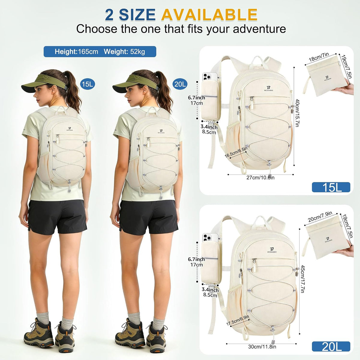 Hiking Backpack 15L Small Backpack Packable Day pack Water Resistant Lightweight Travel Backpack for Women Men with Shoulder Strap Pockets for Hiking Camping Outdoor, Grey