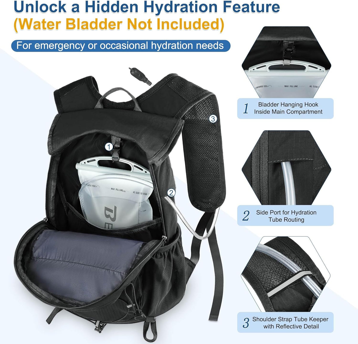 Hiking Backpack 15L Small Backpack Packable Day pack Water Resistant Lightweight Travel Backpack for Women Men with Shoulder Strap Pockets for Hiking Camping Outdoor, Grey