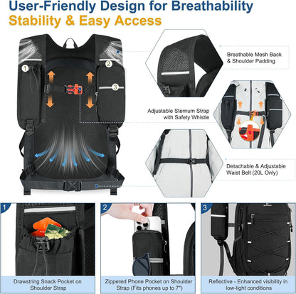 Hiking Backpack 15L Small Backpack Packable Day pack Water Resistant Lightweight Travel Backpack for Women Men with Shoulder Strap Pockets for Hiking Camping Outdoor, Grey