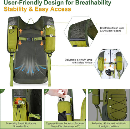 Hiking Backpack 15L Small Backpack Packable Day pack Water Resistant Lightweight Travel Backpack for Women Men with Shoulder Strap Pockets for Hiking Camping Outdoor, Grey