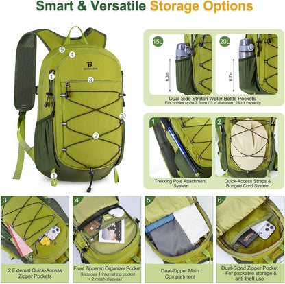 Hiking Backpack 15L Small Backpack Packable Day pack Water Resistant Lightweight Travel Backpack for Women Men with Shoulder Strap Pockets for Hiking Camping Outdoor, Grey