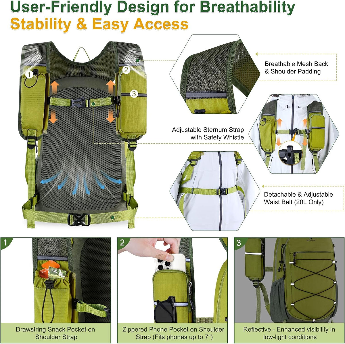 Hiking Backpack 15L Small Backpack Packable Day pack Water Resistant Lightweight Travel Backpack for Women Men with Shoulder Strap Pockets for Hiking Camping Outdoor, Grey