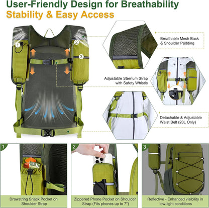 Hiking Backpack 15L Small Backpack Packable Day pack Water Resistant Lightweight Travel Backpack for Women Men with Shoulder Strap Pockets for Hiking Camping Outdoor, Grey
