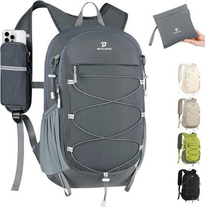 Hiking Backpack 15L Small Backpack Packable Day pack Water Resistant Lightweight Travel Backpack for Women Men with Shoulder Strap Pockets for Hiking Camping Outdoor, Grey