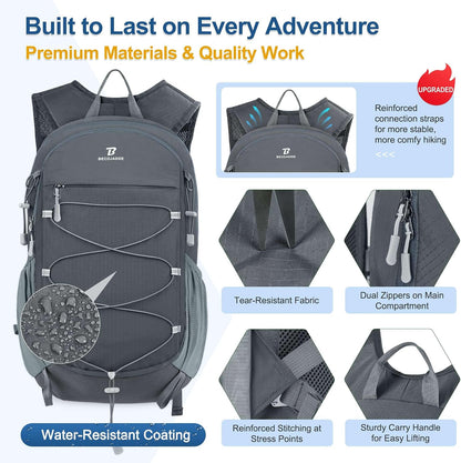 Hiking Backpack 15L Small Backpack Packable Day pack Water Resistant Lightweight Travel Backpack for Women Men with Shoulder Strap Pockets for Hiking Camping Outdoor, Grey