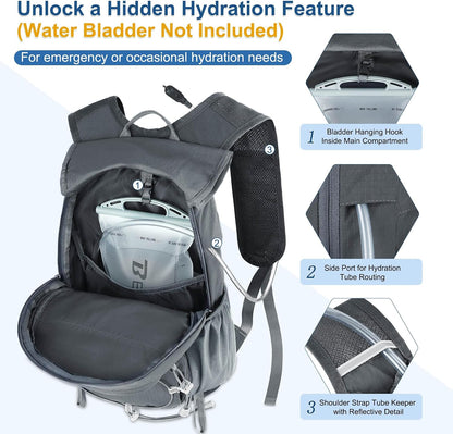 Hiking Backpack 15L Small Backpack Packable Day pack Water Resistant Lightweight Travel Backpack for Women Men with Shoulder Strap Pockets for Hiking Camping Outdoor, Grey