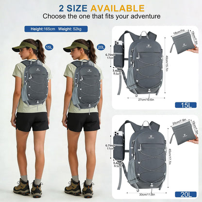 Hiking Backpack 15L Small Backpack Packable Day pack Water Resistant Lightweight Travel Backpack for Women Men with Shoulder Strap Pockets for Hiking Camping Outdoor, Grey