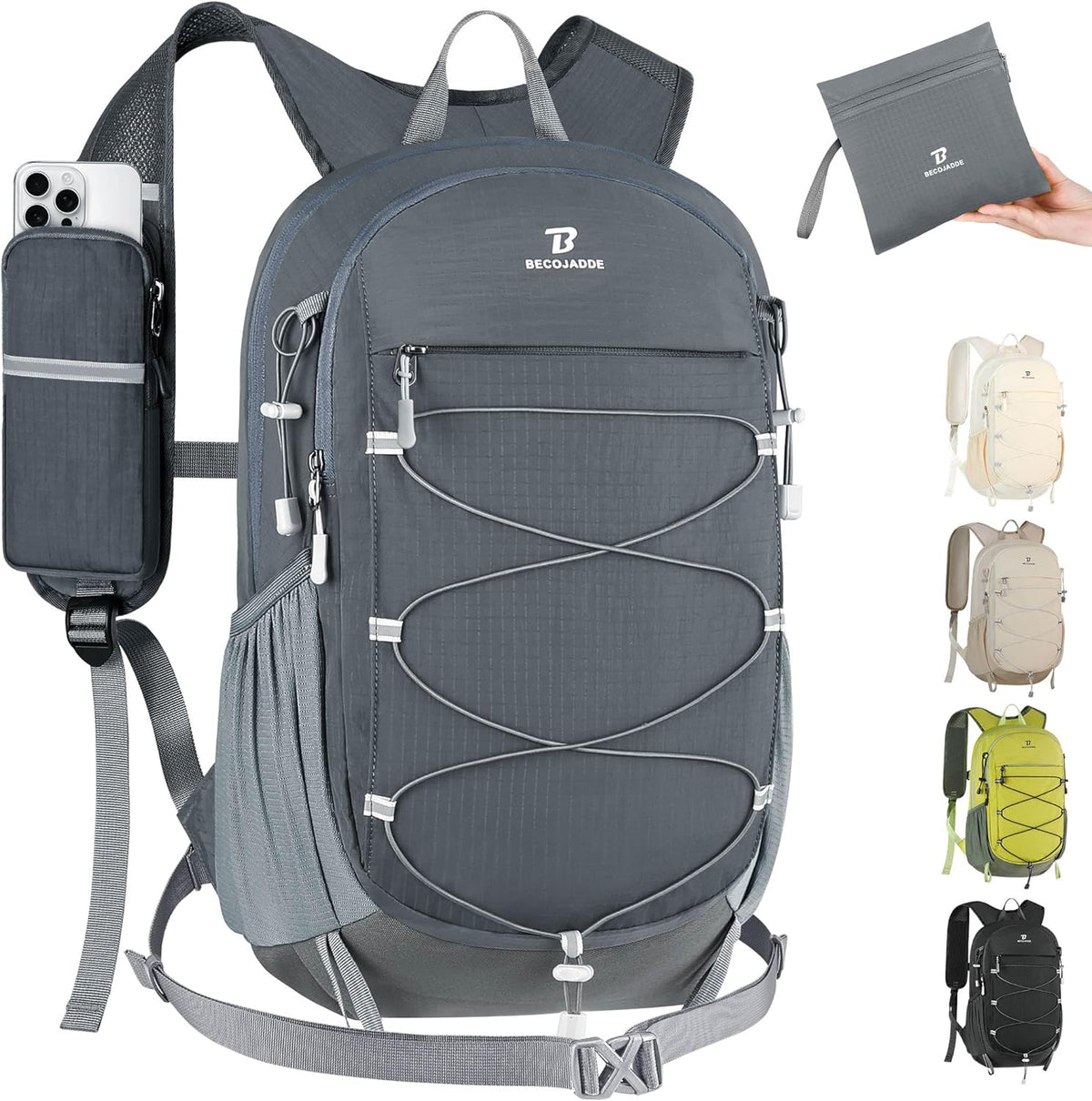 Hiking Backpack 15L Small Backpack Packable Day pack Water Resistant Lightweight Travel Backpack for Women Men with Shoulder Strap Pockets for Hiking Camping Outdoor, Grey