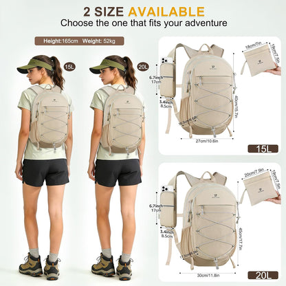 Hiking Backpack 15L Small Backpack Packable Day pack Water Resistant Lightweight Travel Backpack for Women Men with Shoulder Strap Pockets for Hiking Camping Outdoor, Grey