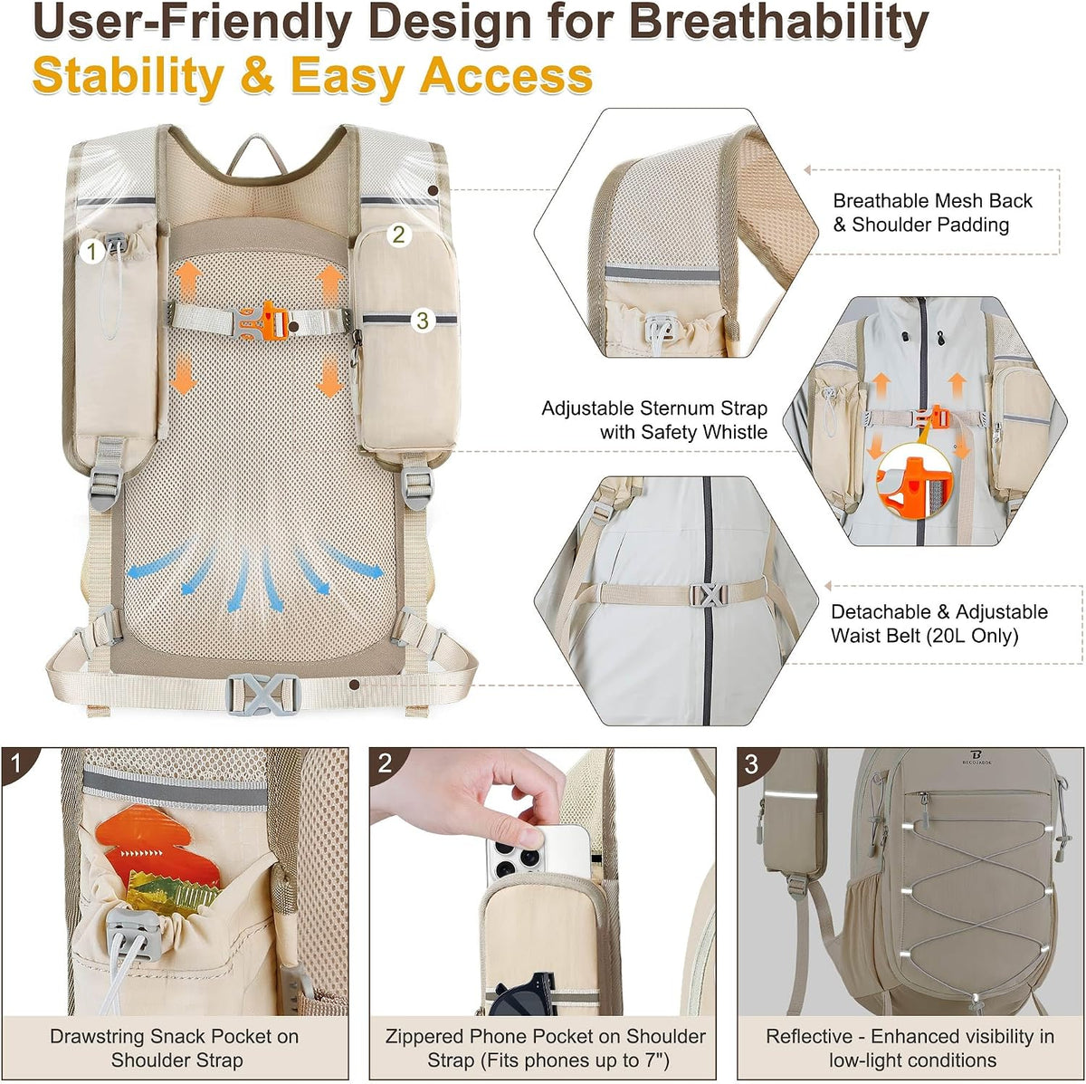 Hiking Backpack 15L Small Backpack Packable Day pack Water Resistant Lightweight Travel Backpack for Women Men with Shoulder Strap Pockets for Hiking Camping Outdoor, Grey