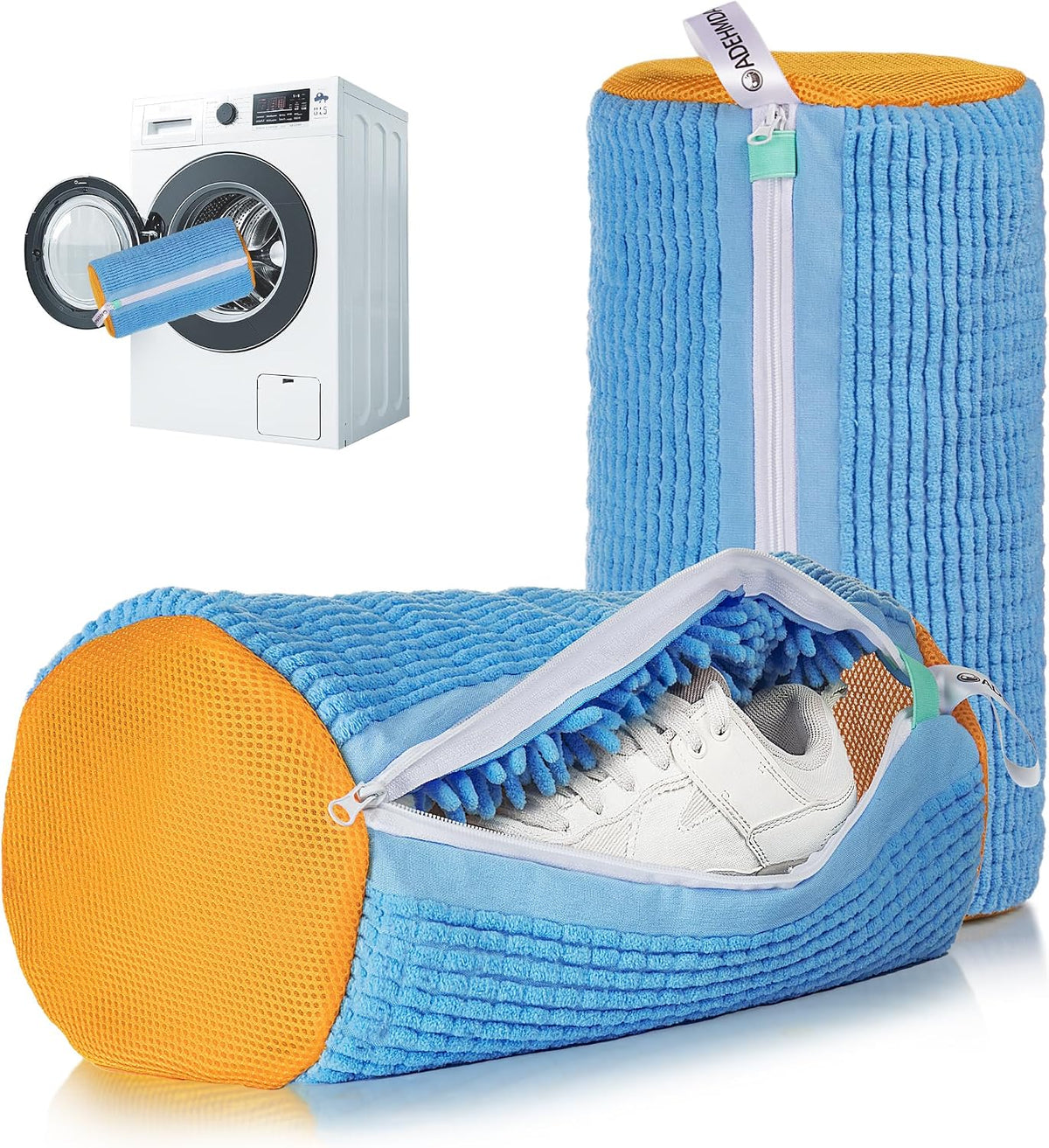 1pc Shoe Washing Machine Bag, Sneaker Laundry Bag for Washing Machine, Extra Long and Thick Microfibre Fluff, Reusable for Washer and Dryer (1pc, White)