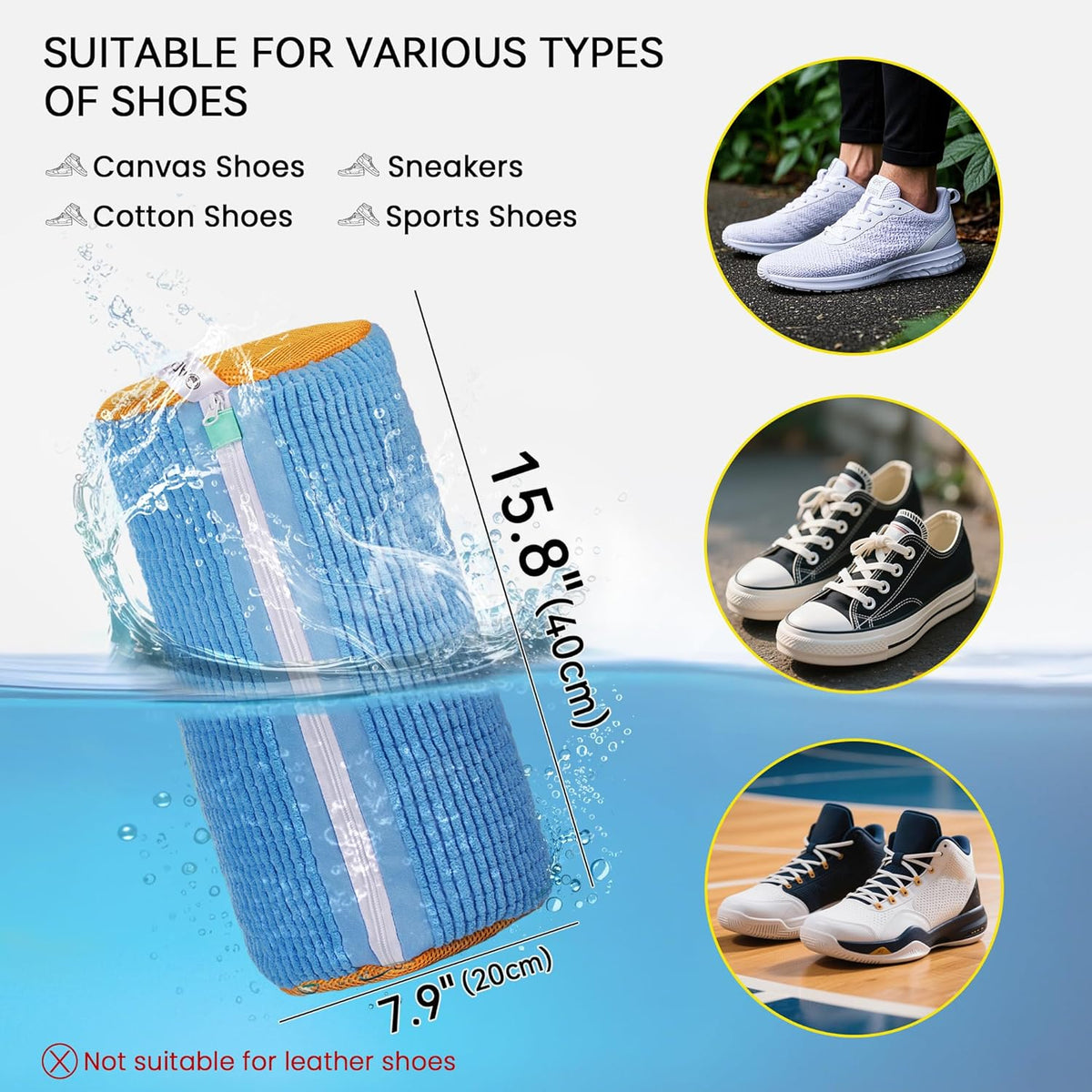 1pc Shoe Washing Machine Bag, Sneaker Laundry Bag for Washing Machine, Extra Long and Thick Microfibre Fluff, Reusable for Washer and Dryer (1pc, White)