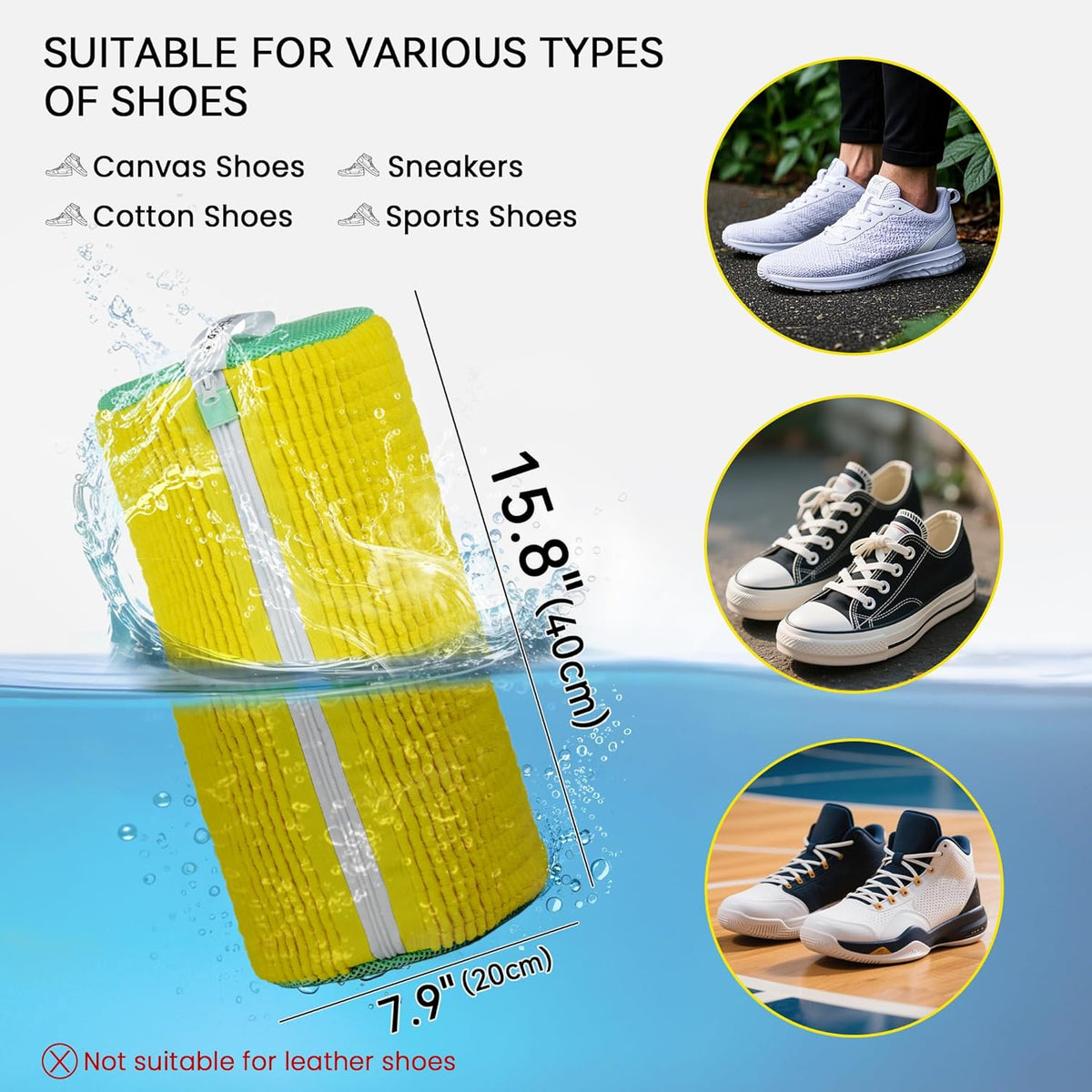 1pc Shoe Washing Machine Bag, Sneaker Laundry Bag for Washing Machine, Extra Long and Thick Microfibre Fluff, Reusable for Washer and Dryer (1pc, White)