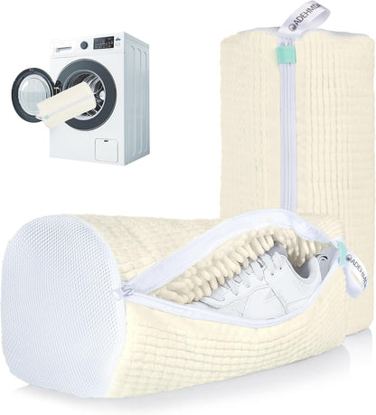 1pc Shoe Washing Machine Bag, Sneaker Laundry Bag for Washing Machine, Extra Long and Thick Microfibre Fluff, Reusable for Washer and Dryer (1pc, White)
