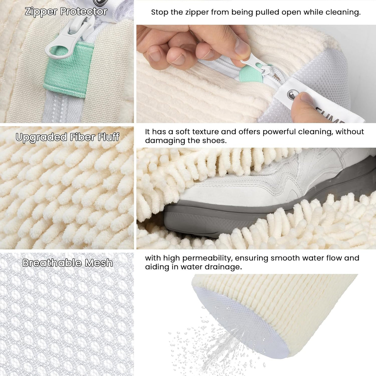 1pc Shoe Washing Machine Bag, Sneaker Laundry Bag for Washing Machine, Extra Long and Thick Microfibre Fluff, Reusable for Washer and Dryer (1pc, White)