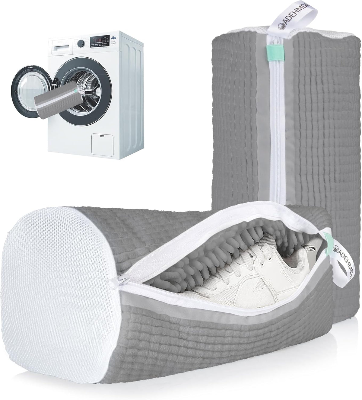 1pc Shoe Washing Machine Bag, Sneaker Laundry Bag for Washing Machine, Extra Long and Thick Microfibre Fluff, Reusable for Washer and Dryer (1pc, White)