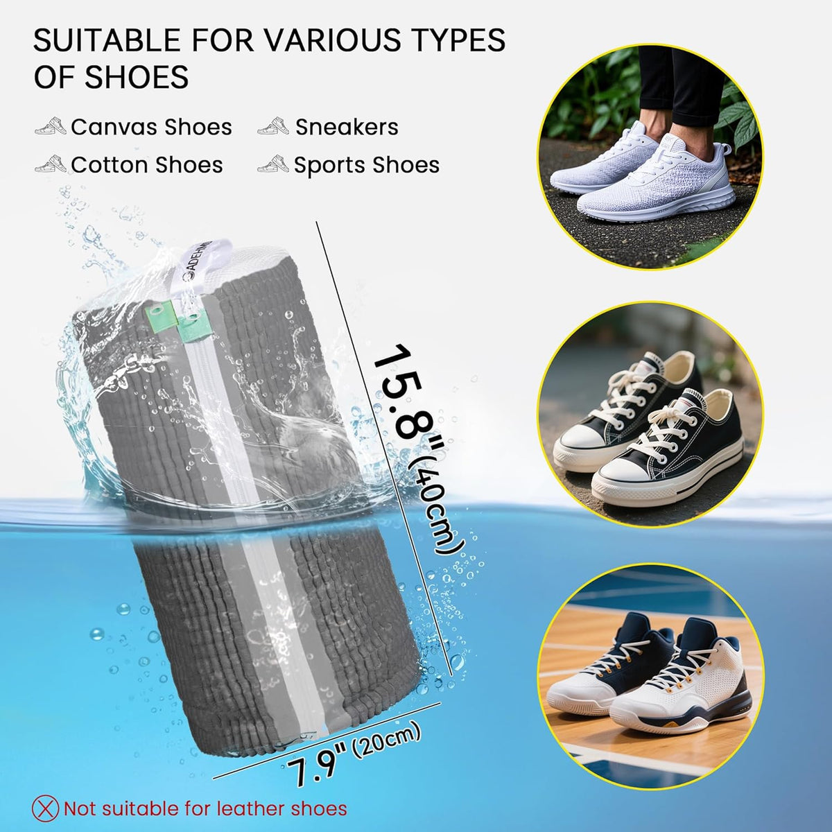 1pc Shoe Washing Machine Bag, Sneaker Laundry Bag for Washing Machine, Extra Long and Thick Microfibre Fluff, Reusable for Washer and Dryer (1pc, White)
