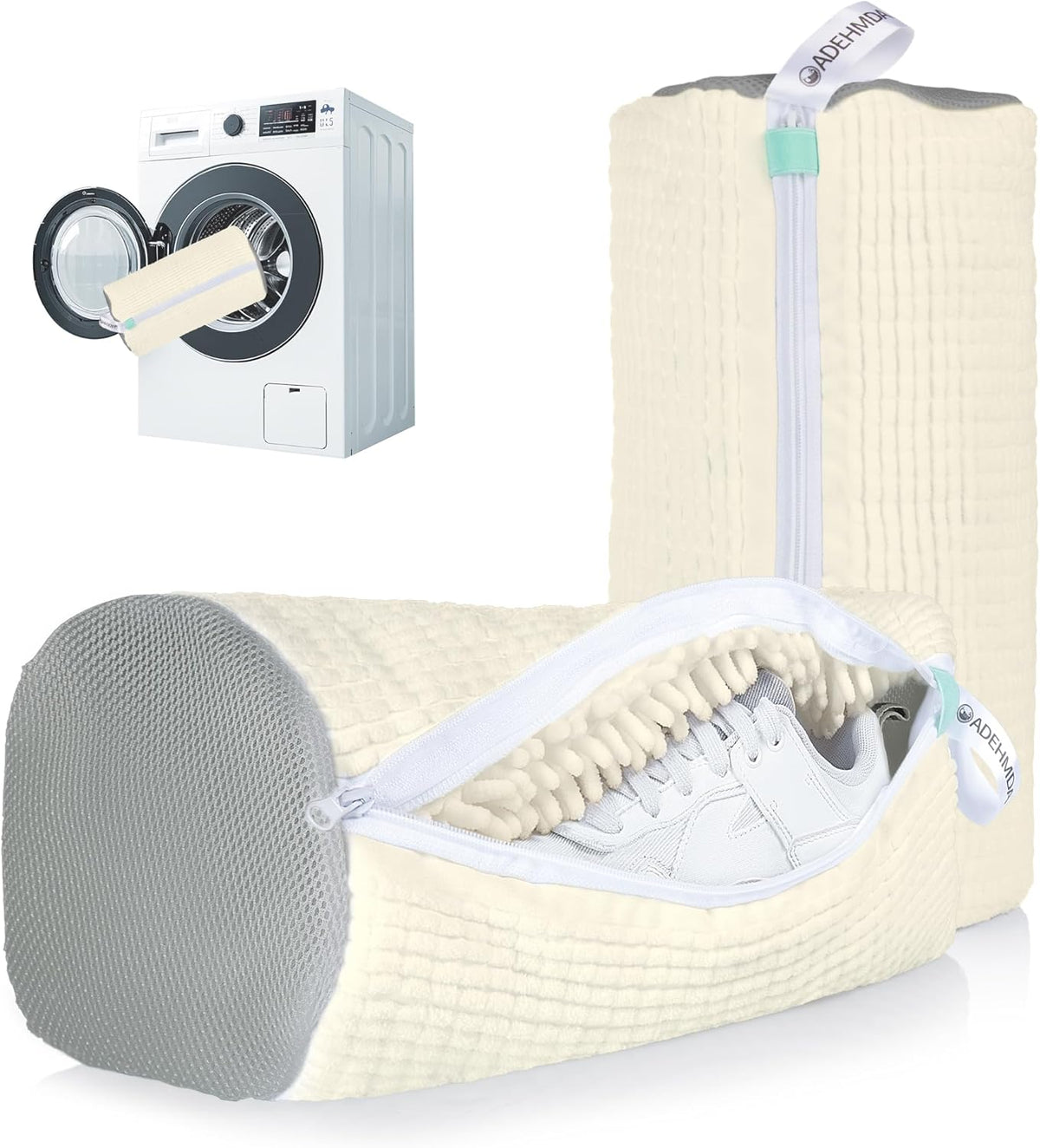 1pc Shoe Washing Machine Bag, Sneaker Laundry Bag for Washing Machine, Extra Long and Thick Microfibre Fluff, Reusable for Washer and Dryer (1pc, White)