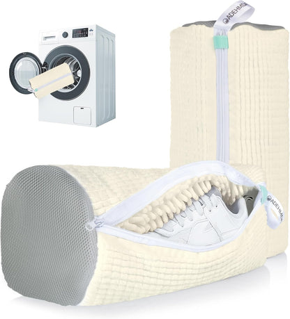 1pc Shoe Washing Machine Bag, Sneaker Laundry Bag for Washing Machine, Extra Long and Thick Microfibre Fluff, Reusable for Washer and Dryer (1pc, White)