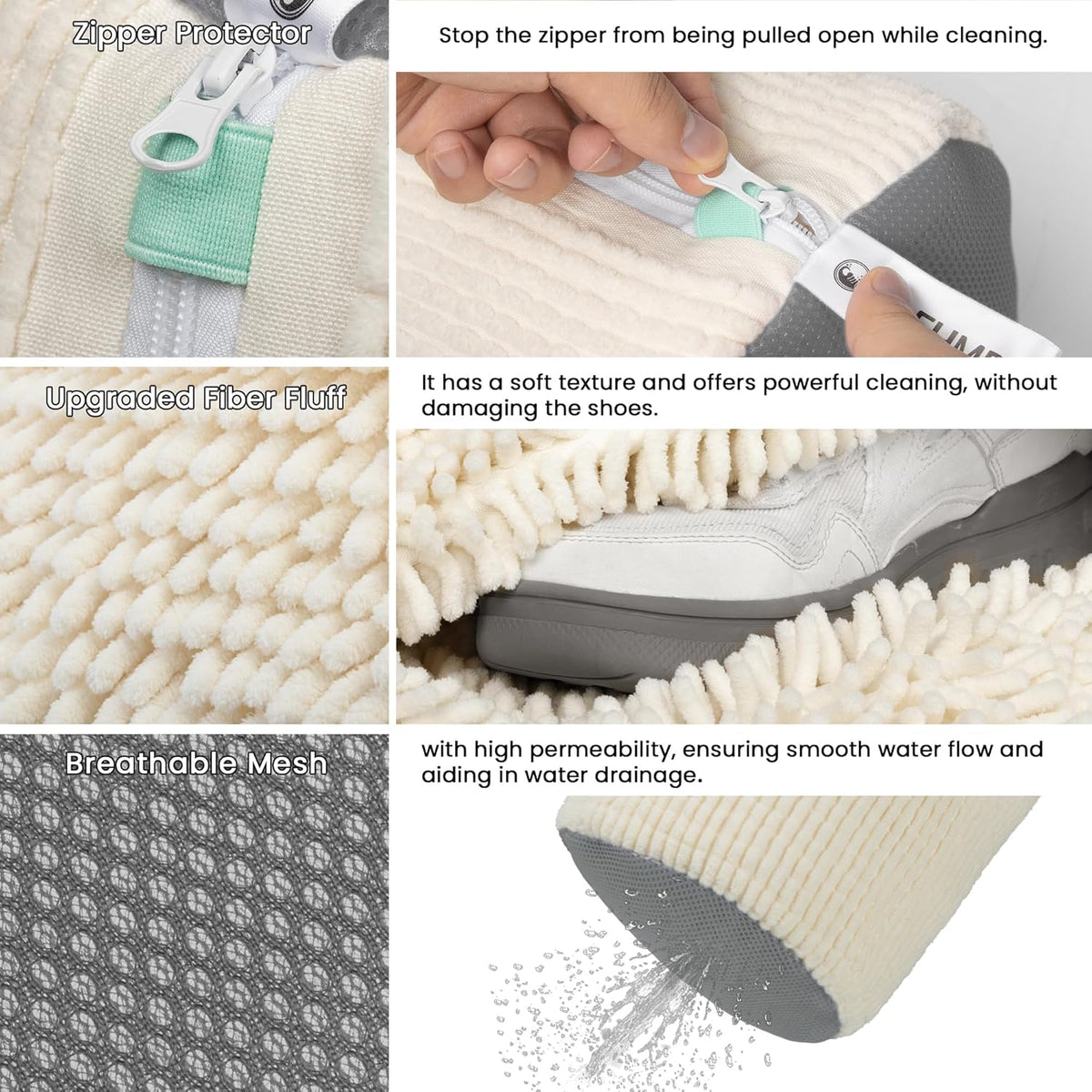 1pc Shoe Washing Machine Bag, Sneaker Laundry Bag for Washing Machine, Extra Long and Thick Microfibre Fluff, Reusable for Washer and Dryer (1pc, White)