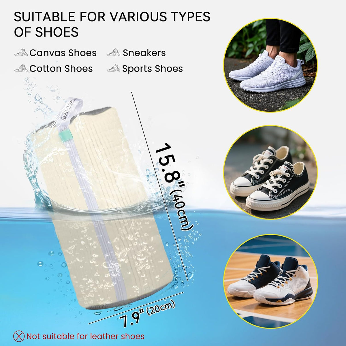 1pc Shoe Washing Machine Bag, Sneaker Laundry Bag for Washing Machine, Extra Long and Thick Microfibre Fluff, Reusable for Washer and Dryer (1pc, White)