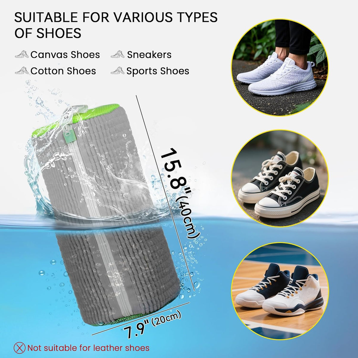 1pc Shoe Washing Machine Bag, Sneaker Laundry Bag for Washing Machine, Extra Long and Thick Microfibre Fluff, Reusable for Washer and Dryer (1pc, White)