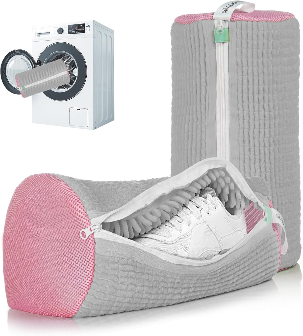 1pc Shoe Washing Machine Bag, Sneaker Laundry Bag for Washing Machine, Extra Long and Thick Microfibre Fluff, Reusable for Washer and Dryer (1pc, White)