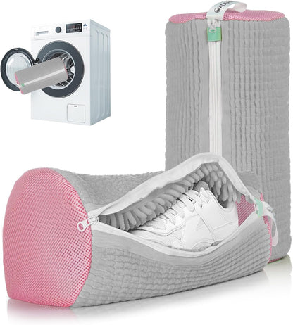 1pc Shoe Washing Machine Bag, Sneaker Laundry Bag for Washing Machine, Extra Long and Thick Microfibre Fluff, Reusable for Washer and Dryer (1pc, White)