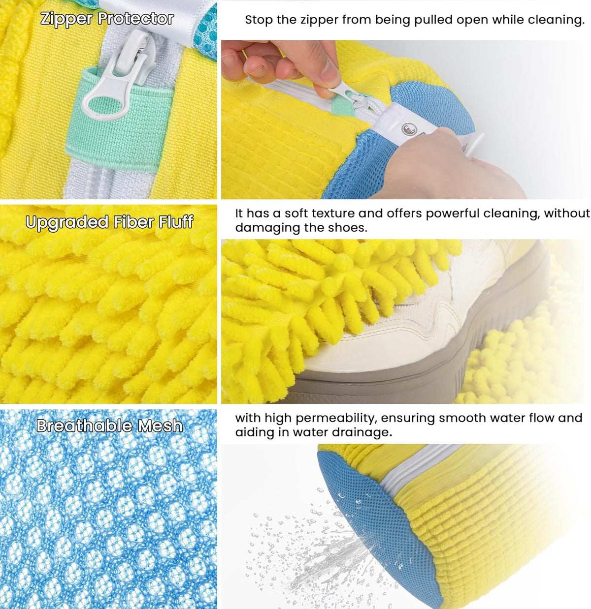 1pc Shoe Washing Machine Bag, Sneaker Laundry Bag for Washing Machine, Extra Long and Thick Microfibre Fluff, Reusable for Washer and Dryer (1pc, White)
