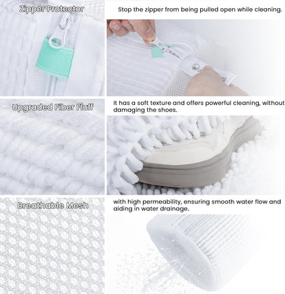 1pc Shoe Washing Machine Bag, Sneaker Laundry Bag for Washing Machine, Extra Long and Thick Microfibre Fluff, Reusable for Washer and Dryer (1pc, White)