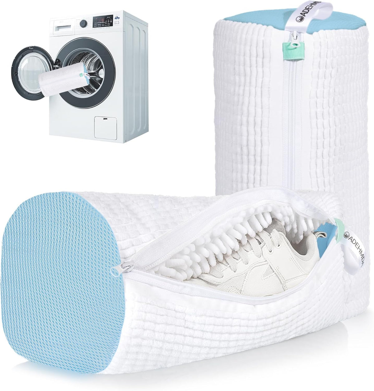 1pc Shoe Washing Machine Bag, Sneaker Laundry Bag for Washing Machine, Extra Long and Thick Microfibre Fluff, Reusable for Washer and Dryer (1pc, White)