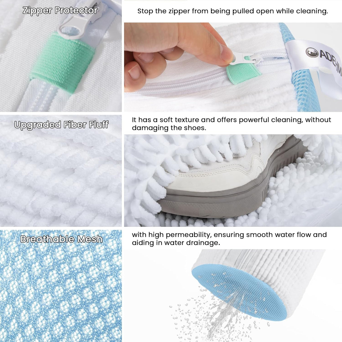 1pc Shoe Washing Machine Bag, Sneaker Laundry Bag for Washing Machine, Extra Long and Thick Microfibre Fluff, Reusable for Washer and Dryer (1pc, White)