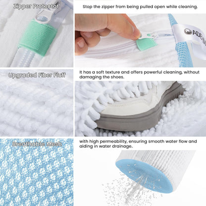 1pc Shoe Washing Machine Bag, Sneaker Laundry Bag for Washing Machine, Extra Long and Thick Microfibre Fluff, Reusable for Washer and Dryer (1pc, White)