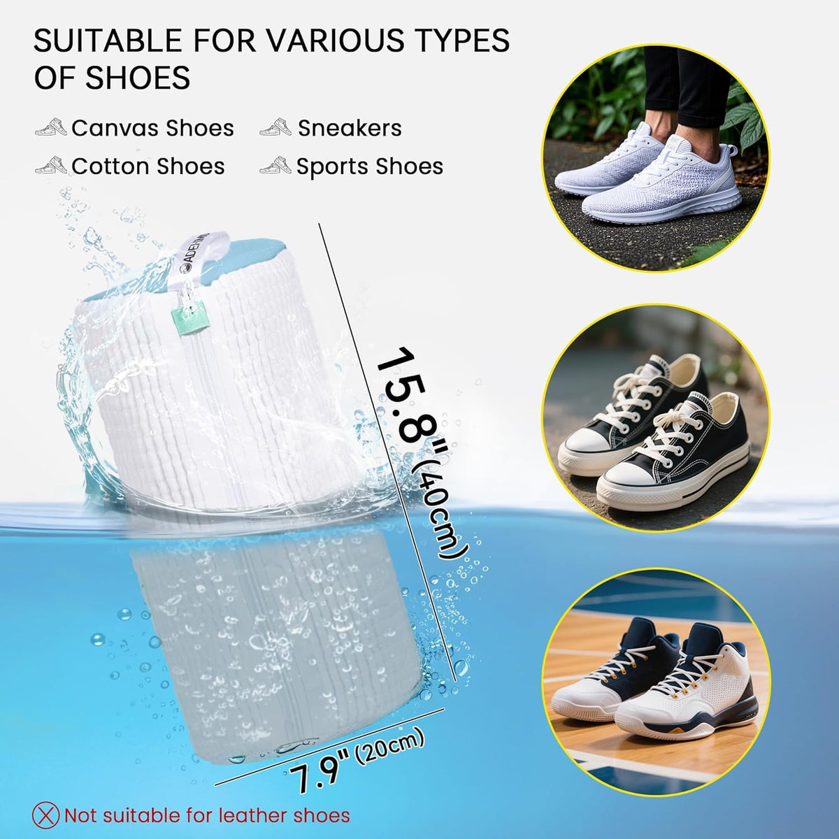 1pc Shoe Washing Machine Bag, Sneaker Laundry Bag for Washing Machine, Extra Long and Thick Microfibre Fluff, Reusable for Washer and Dryer (1pc, White)