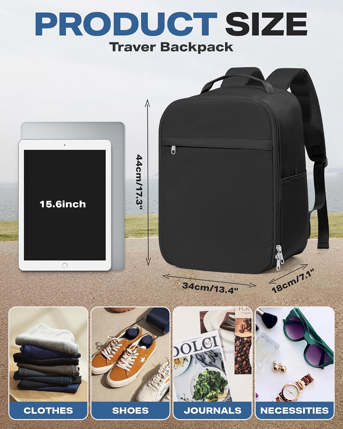 Airlines Approved Personal ltem Travel Bag,Carry on Backpack Large Travel Backpack 18x14x8 Weekender Bag for Men and Women,Water Resistant Lightweight Daypack for Flight 32L,Black