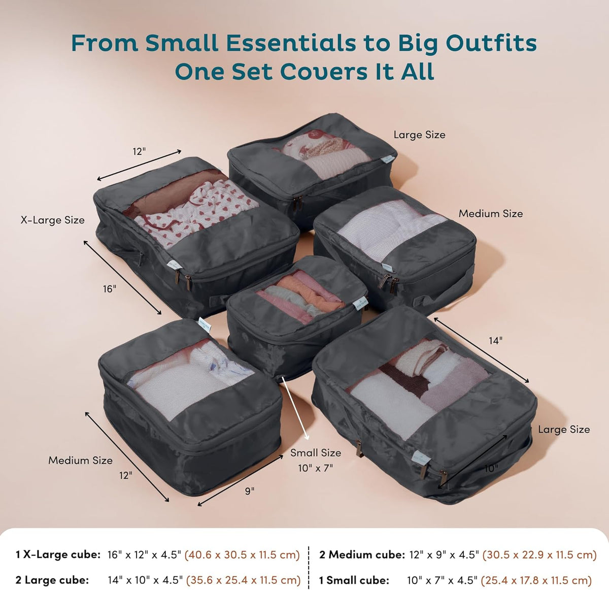 6-Pack Large Compression Packing Cubes for Travel - Lightweight Compression Packing Cube Set, Water-Resistant Luggage Organizer Bags & Suitcase Organizers, Travel Cubes for Carry-On, Checked Luggage