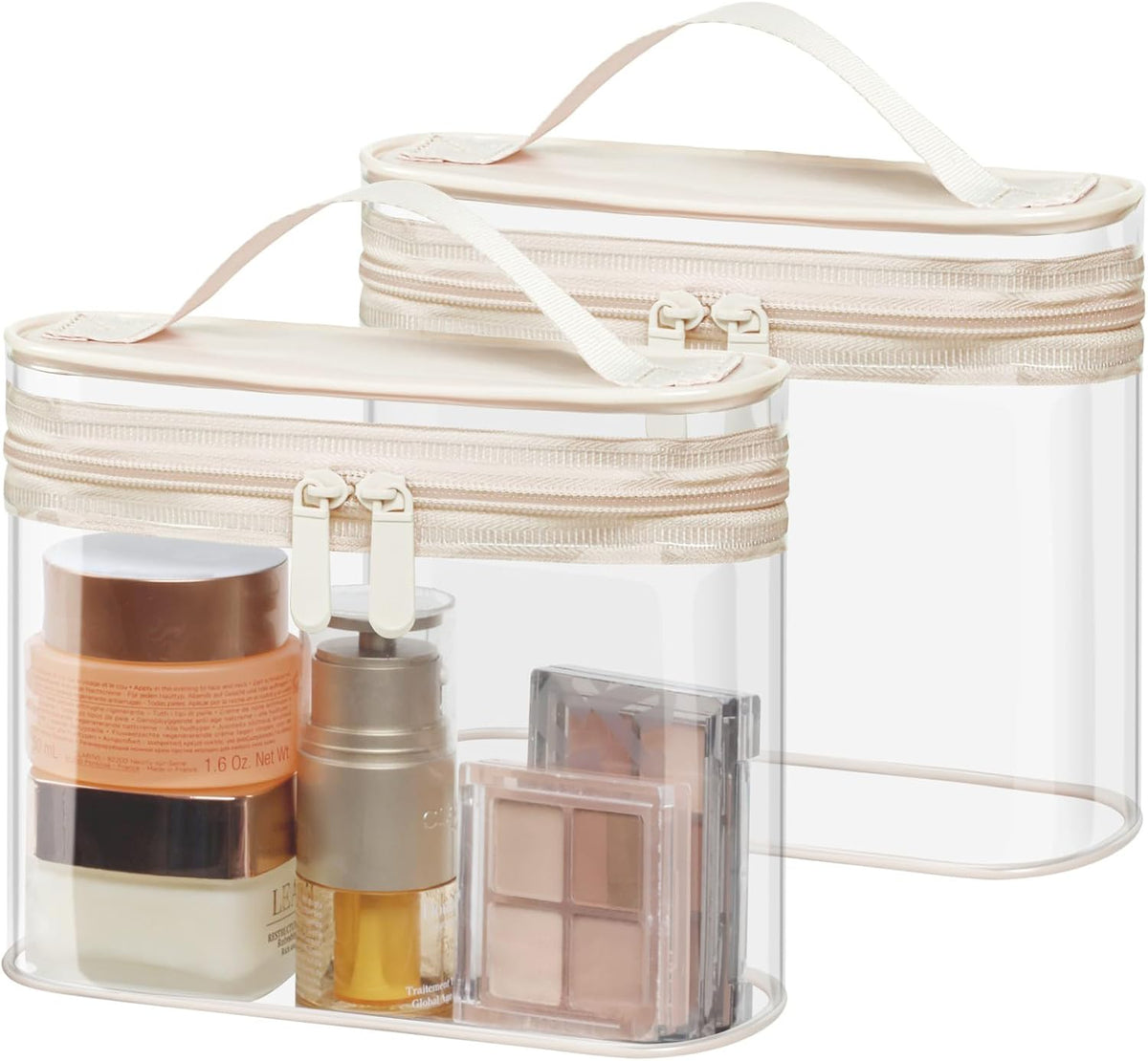 TSA Approved Toiletry Bag 2 Pack - Quart Size Clear Makeup Bag with Handle & Dual Metal Zippers, Large Opening 3-1-1 Airline Compliant Security Travel Organizer for Carry On Liquids, Pink
