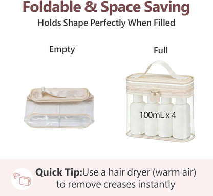 TSA Approved Toiletry Bag 2 Pack - Quart Size Clear Makeup Bag with Handle & Dual Metal Zippers, Large Opening 3-1-1 Airline Compliant Security Travel Organizer for Carry On Liquids, Pink