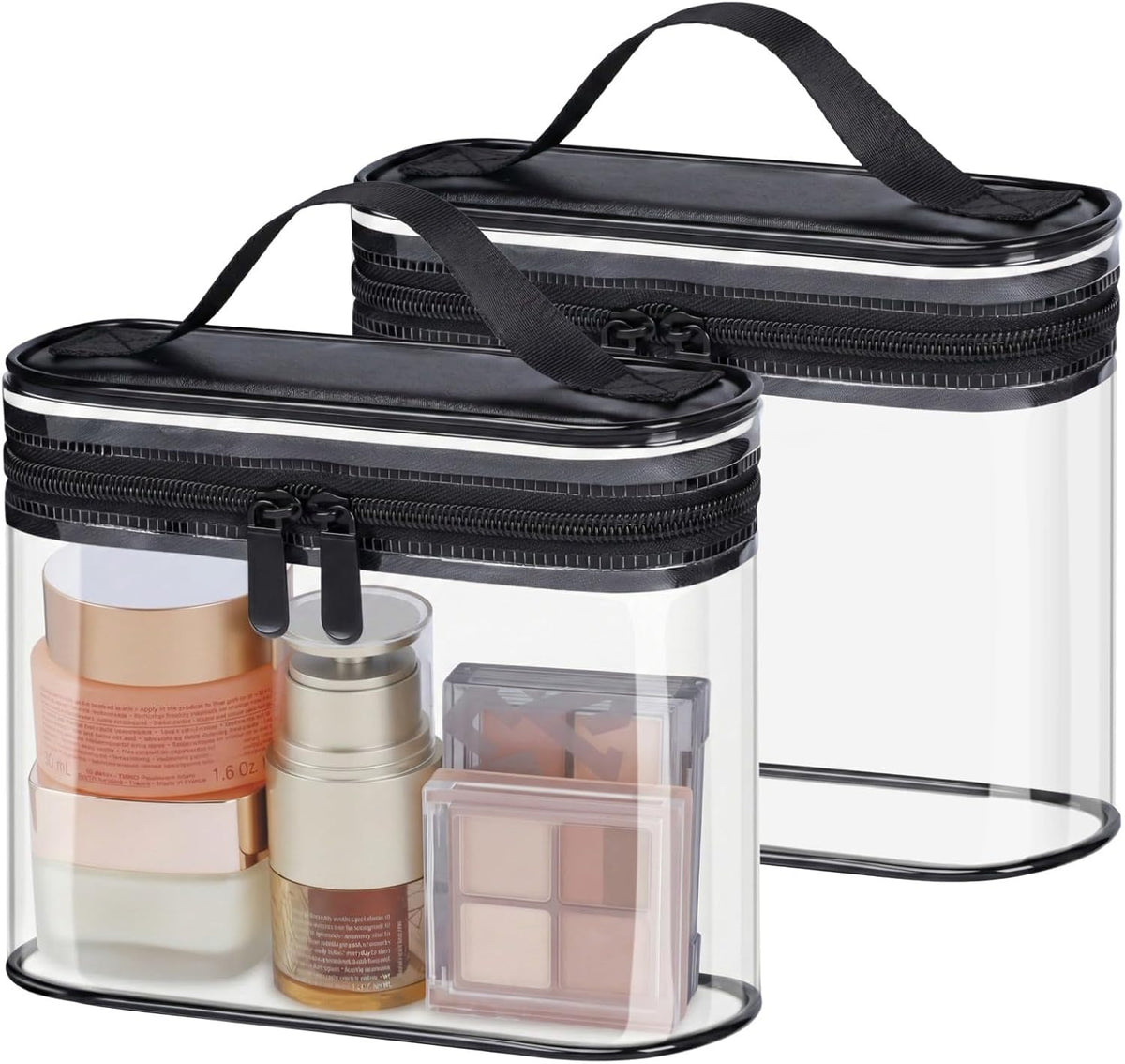 TSA Approved Toiletry Bag 2 Pack - Quart Size Clear Makeup Bag with Handle & Dual Metal Zippers, Large Opening 3-1-1 Airline Compliant Security Travel Organizer for Carry On Liquids, Pink