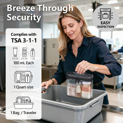TSA Approved Toiletry Bag 2 Pack - Quart Size Clear Makeup Bag with Handle & Dual Metal Zippers, Large Opening 3-1-1 Airline Compliant Security Travel Organizer for Carry On Liquids, Pink