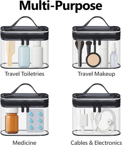 TSA Approved Toiletry Bag 2 Pack - Quart Size Clear Makeup Bag with Handle & Dual Metal Zippers, Large Opening 3-1-1 Airline Compliant Security Travel Organizer for Carry On Liquids, Pink