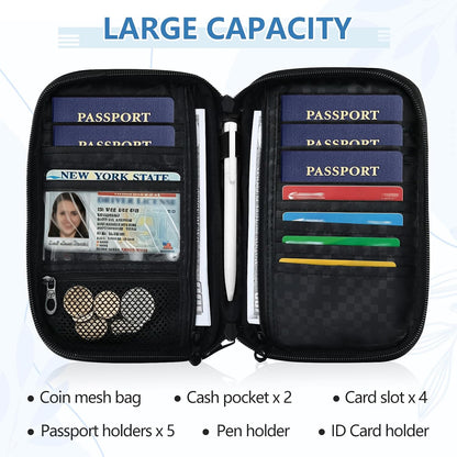 Travel Document Organizer 8.26×5.51×1.18 In | Scratch Resistant Polyester Pen Loop Multi-Way Carry for Men Women Travel Bold Bows