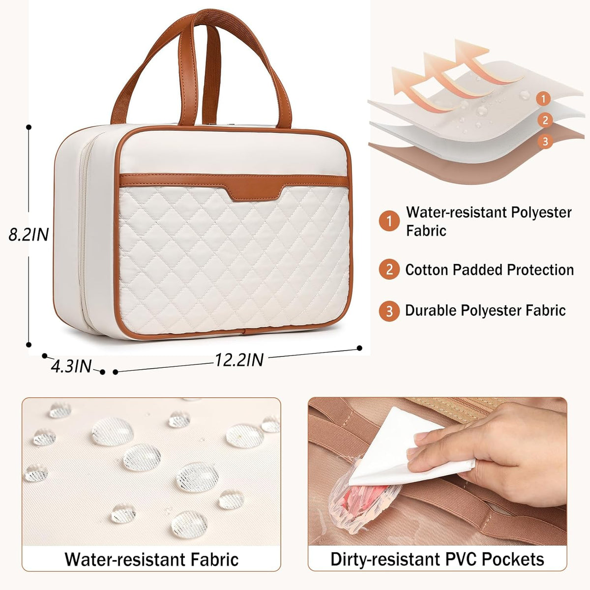 Travel Toiletry Bag for Women Hanging Travel Toiletry Organizer for Full-sized Toiletries Portable Water-resistant Travel Bag with Hanging Hook and 4 Compartments for Travel Essentials and Cosmetics