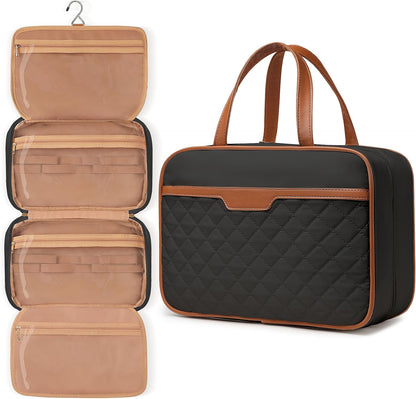 Travel Toiletry Bag for Women Hanging Travel Toiletry Organizer for Full-sized Toiletries Portable Water-resistant Travel Bag with Hanging Hook and 4 Compartments for Travel Essentials and Cosmetics