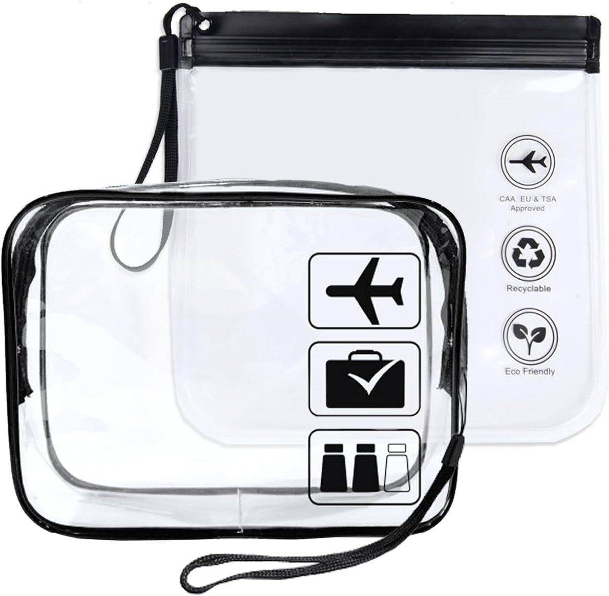 Clear Toiletry Bag, 2 Packs TSA Approved Water resistant Quart Size Travel Organizer, Waterproof & Leakproof Airline Travel Essential Carry On Makeup Cosmetic Bags for Liquids, Black
