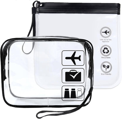 Clear Toiletry Bag, 2 Packs TSA Approved Water resistant Quart Size Travel Organizer, Waterproof & Leakproof Airline Travel Essential Carry On Makeup Cosmetic Bags for Liquids, Black